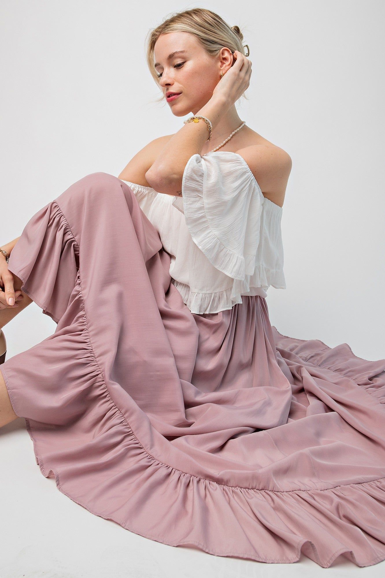 Mauve Ruffle Hem Maxi Skirt sold by Pinkblush product image thumbnail 5