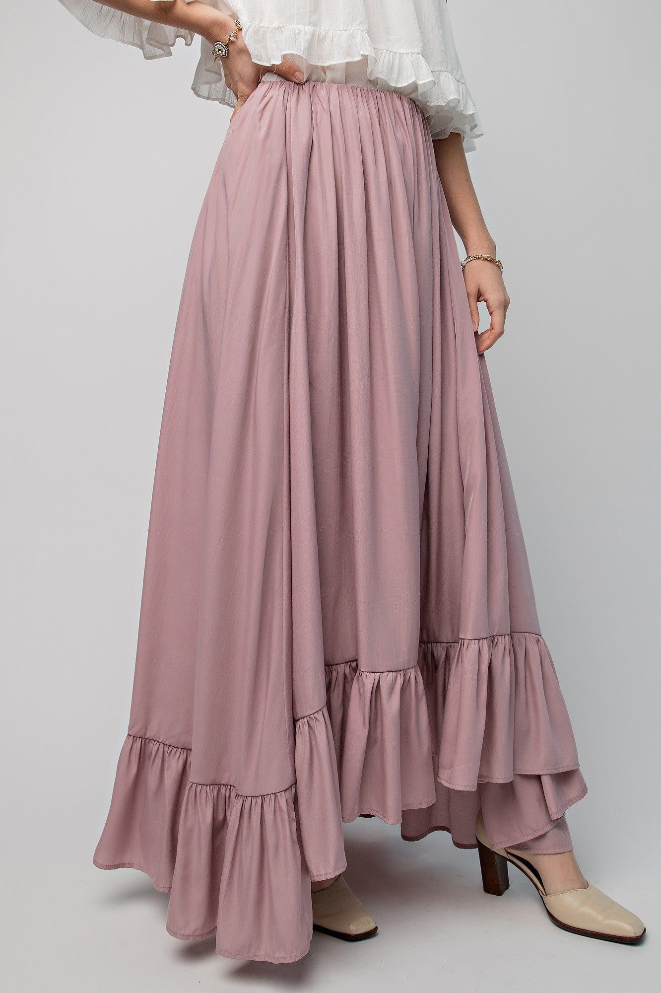 Mauve Ruffle Hem Maxi Skirt sold by Pinkblush product image thumbnail 3