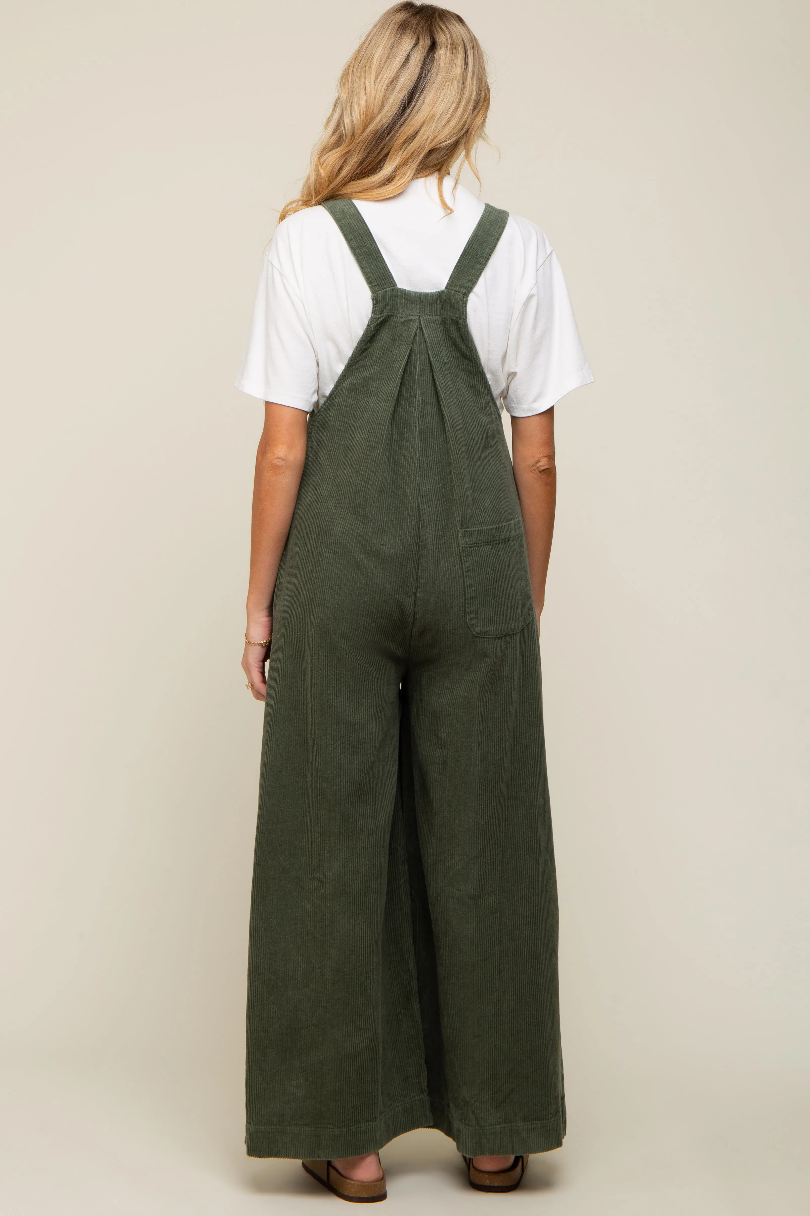 Olive Corduroy Front Pleated Wide Leg Maternity Overalls sold by Pinkblush product image thumbnail 3