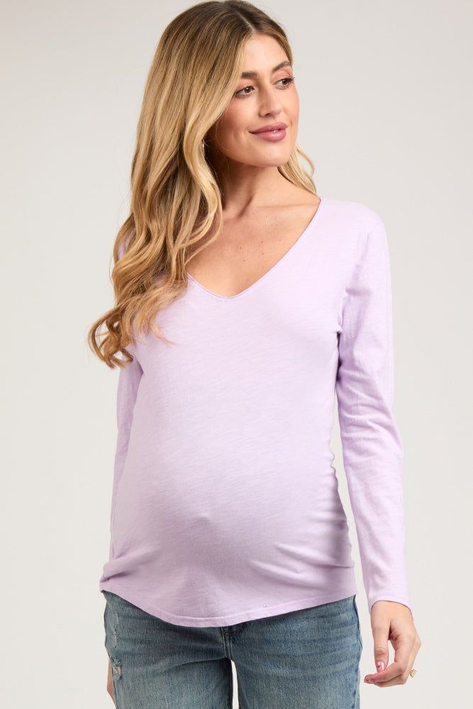 Lavender Long Sleeve Maternity Shirt sold by Pinkblush