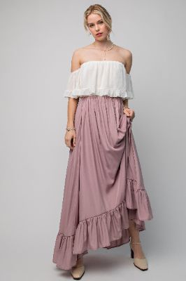 Mauve Ruffle Hem Maxi Skirt sold by Pinkblush