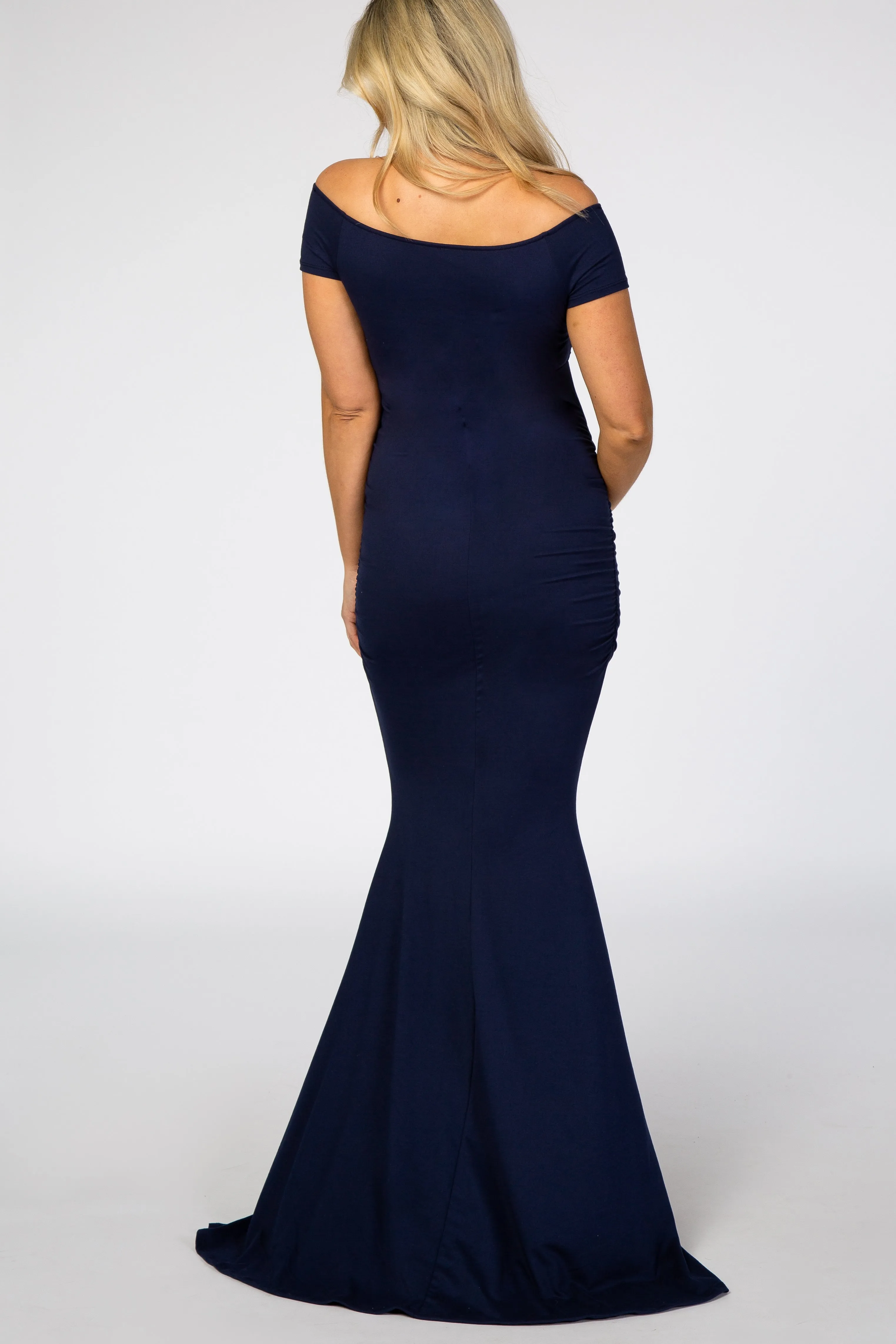 PinkBlush Navy Off Shoulder Wrap Maternity Photoshoot Gown/Dress sold by Pinkblush product image thumbnail 3