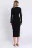 Black Ribbed Long Sleeve Wrap Dress sold by Pinkblush