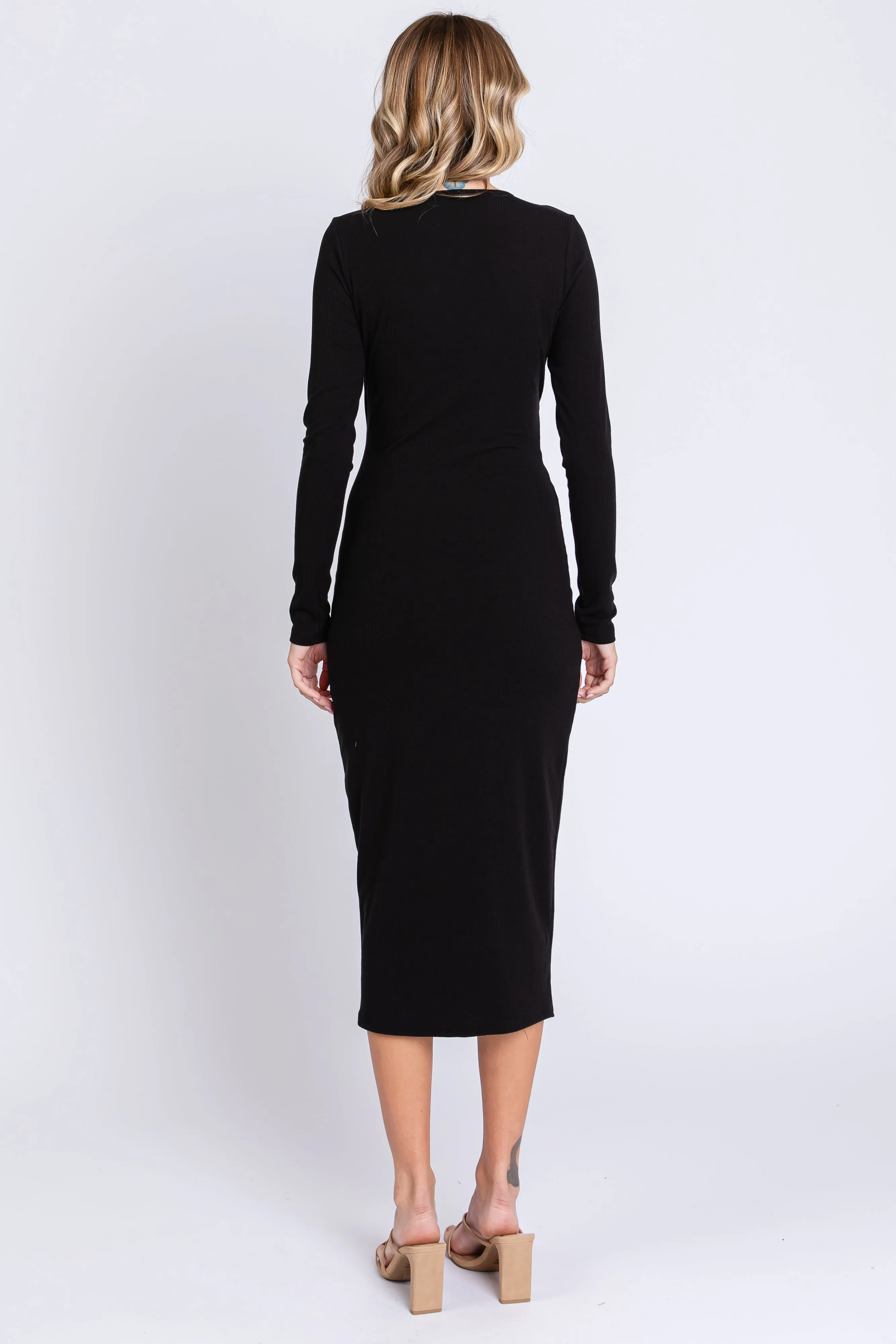 Black Ribbed Long Sleeve Wrap Dress sold by Pinkblush product image thumbnail 3
