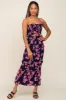Navy Blue Floral Smocked Drawstring Front Cutout Ruffle Trim Midi Dress sold by Pinkblush