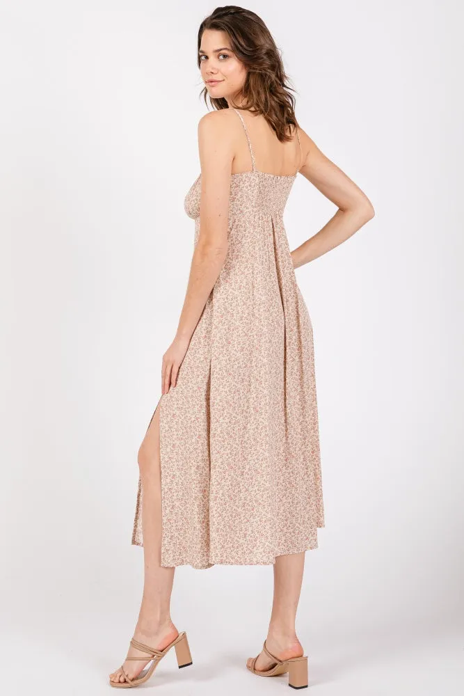 Beige Ditsy Floral Side Slit Midi Dress sold by Pinkblush product image thumbnail 4