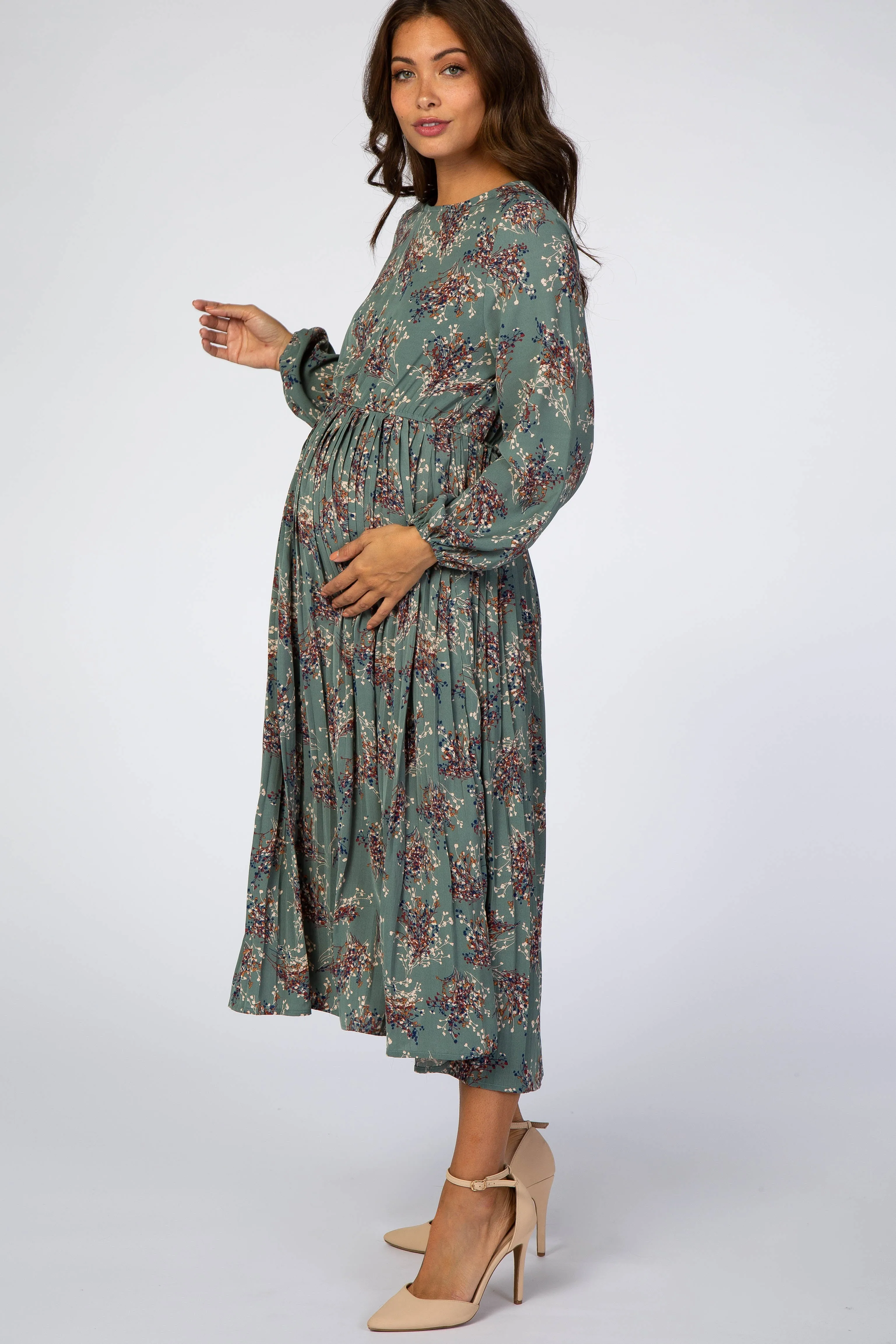 Jade Floral Pleated Skirt Maternity Midi Dress sold by Pinkblush product image thumbnail 2