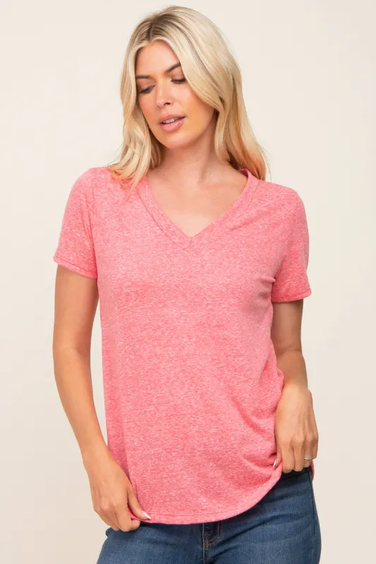 Coral V-Neck Short Sleeve Tee sold by Pinkblush