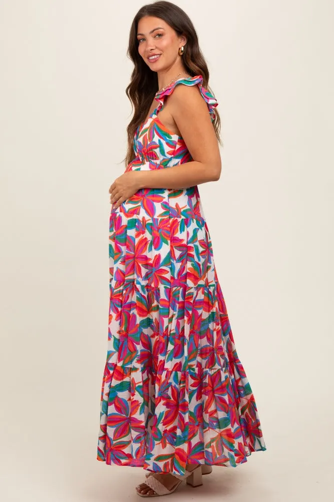 Red Floral Tiered Maternity Maxi Dress sold by Pinkblush product image thumbnail 2