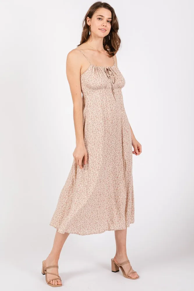 Beige Ditsy Floral Side Slit Midi Dress sold by Pinkblush product image thumbnail 2