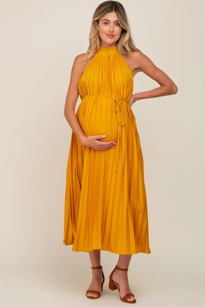 Yellow Pleated Maternity Halter Dress sold by Pinkblush product image thumbnail 4