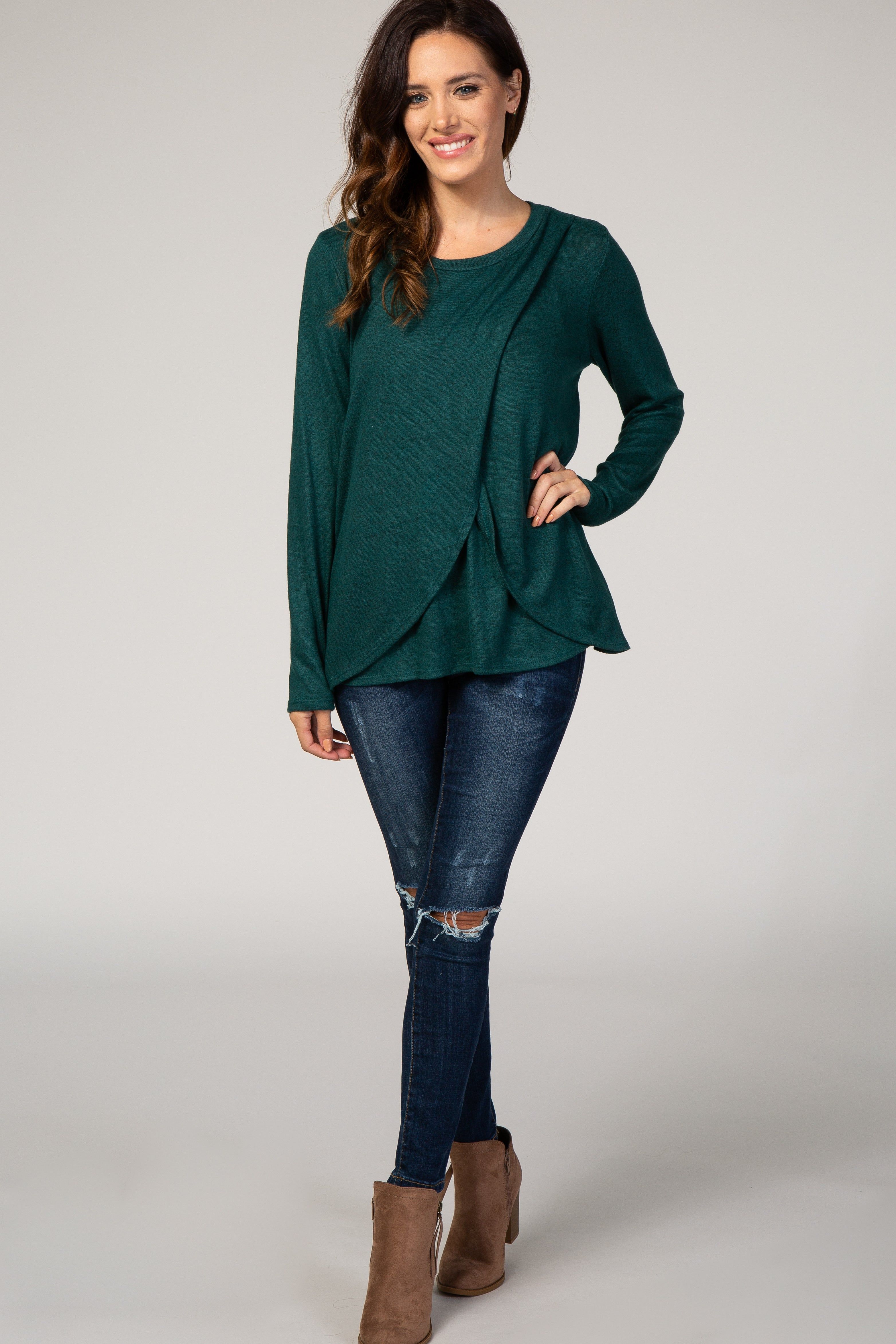 PinkBlush Forest Green Long Sleeve Wrap Nursing Top sold by Pinkblush product image thumbnail 4
