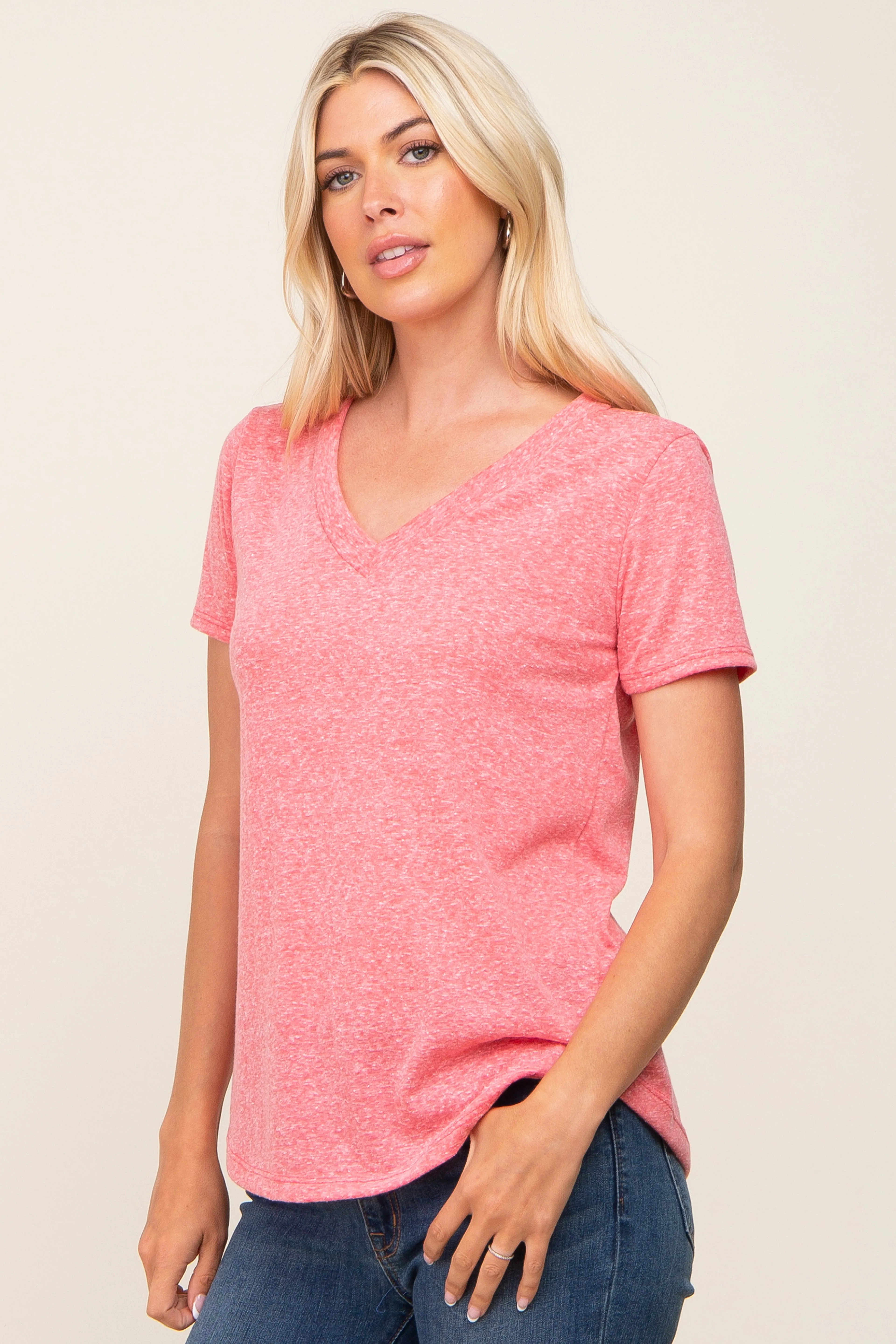 Coral V-Neck Short Sleeve Tee sold by Pinkblush product image thumbnail 2
