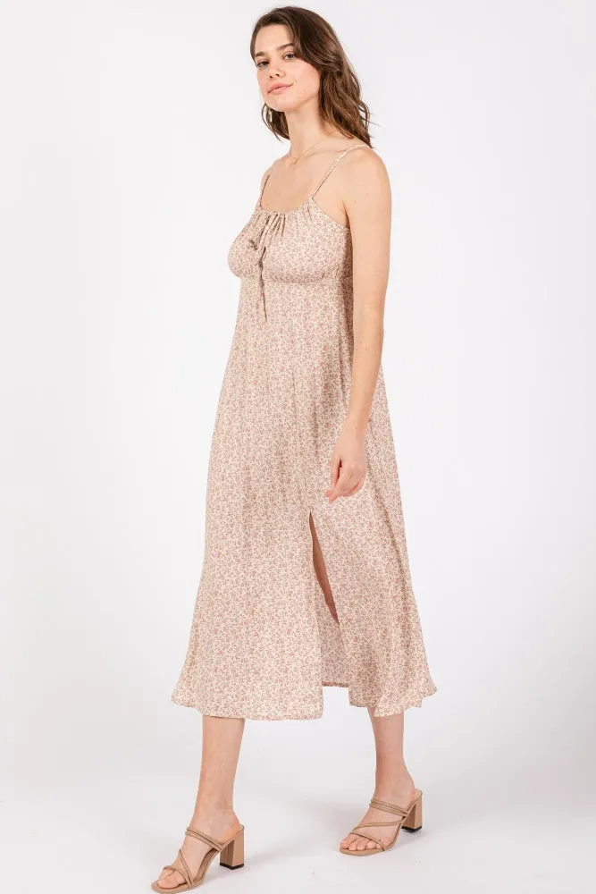 Beige Ditsy Floral Side Slit Midi Dress sold by Pinkblush product image thumbnail 3