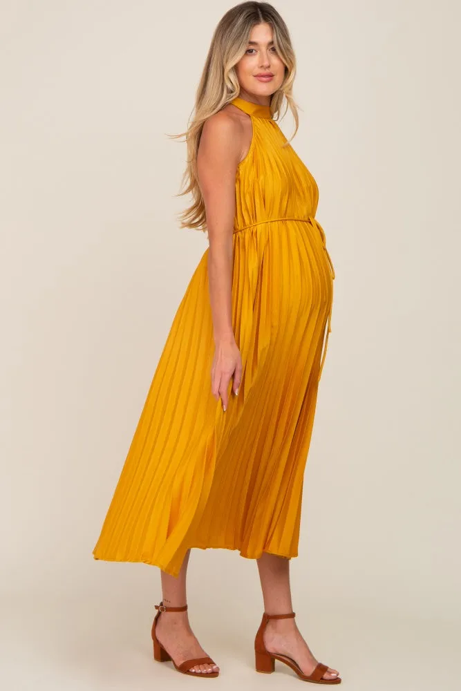 Yellow Pleated Maternity Halter Dress sold by Pinkblush product image thumbnail 2