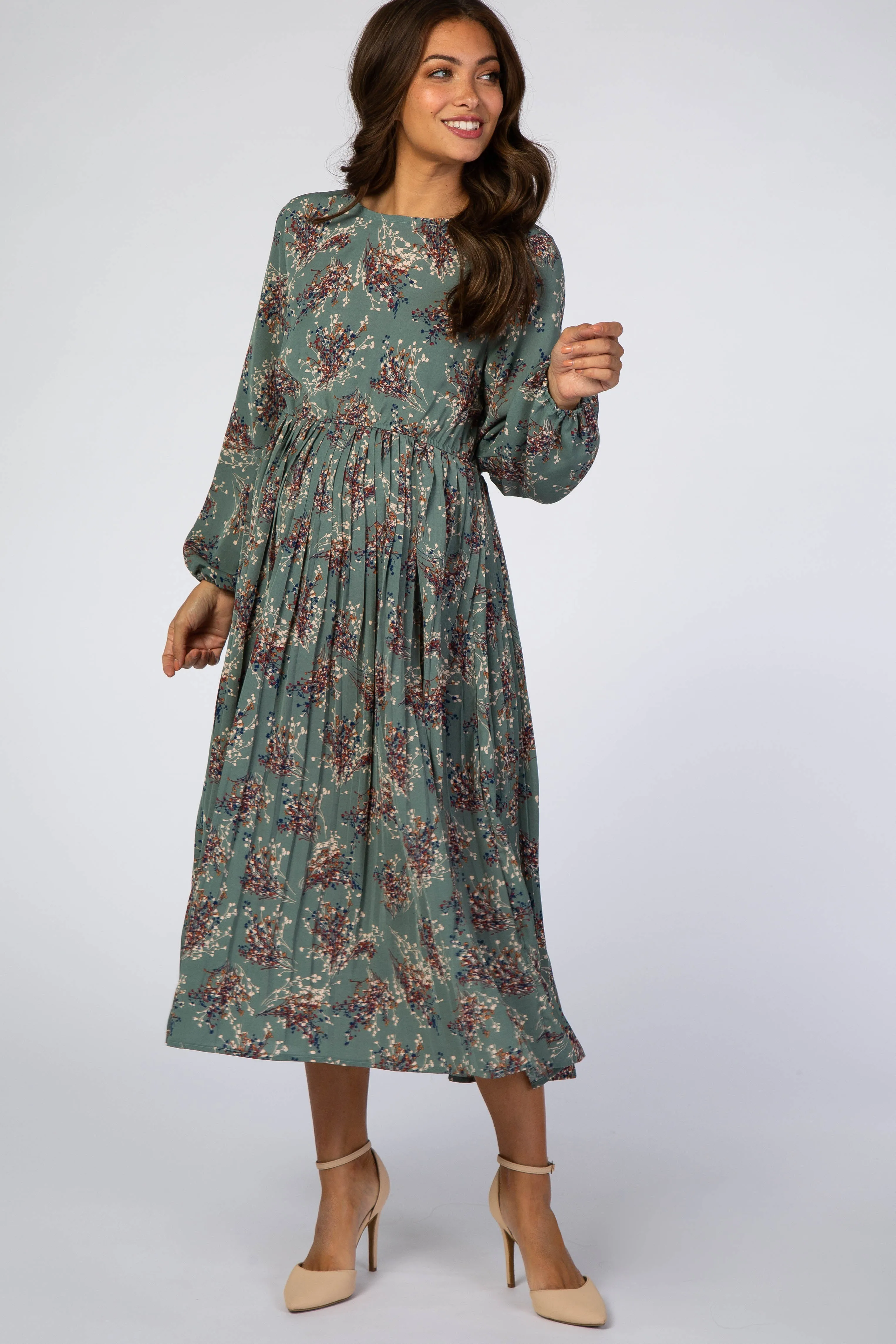 Jade Floral Pleated Skirt Maternity Midi Dress sold by Pinkblush product image thumbnail 4