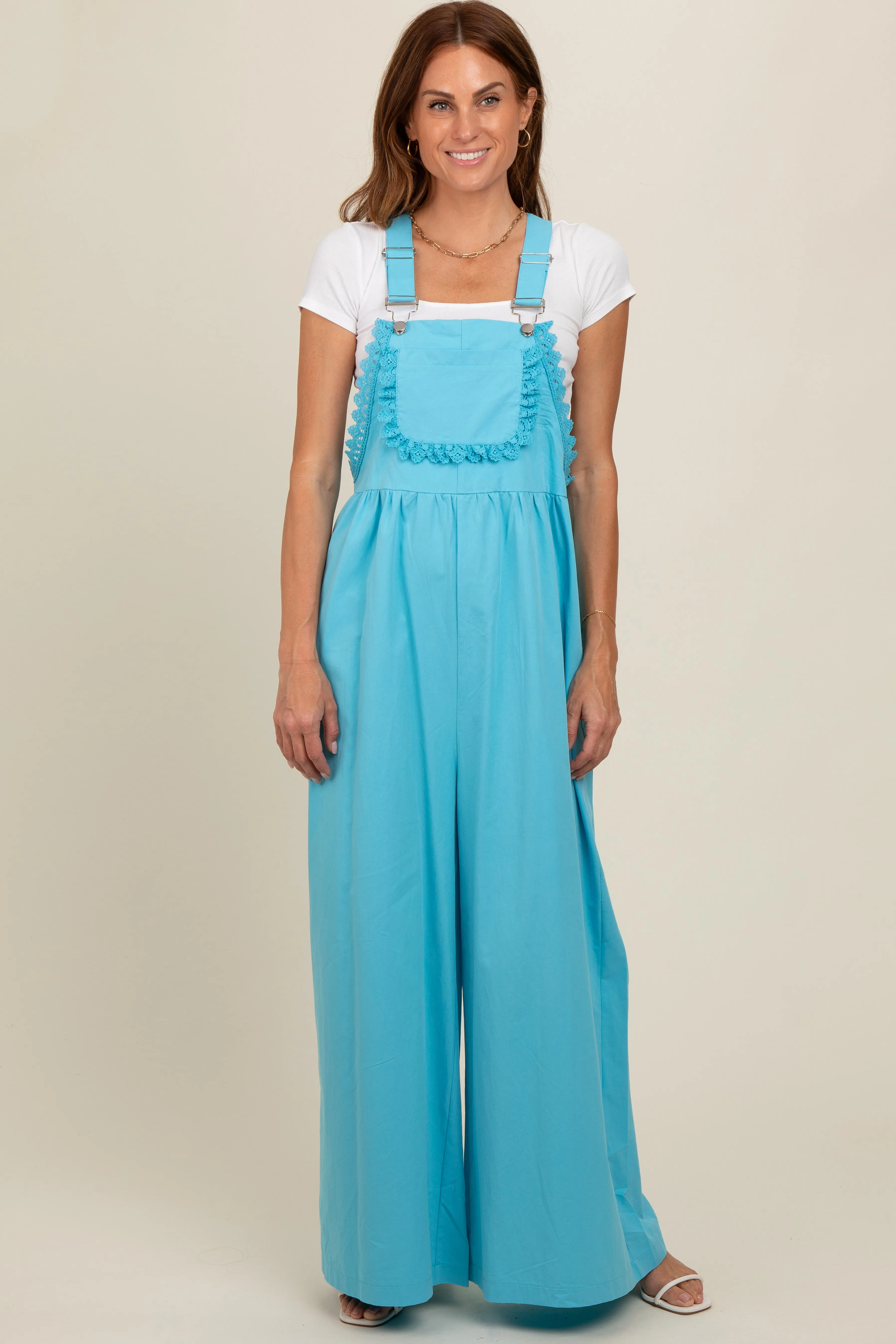 Blue Crochet Lace Trim Overalls sold by Pinkblush
