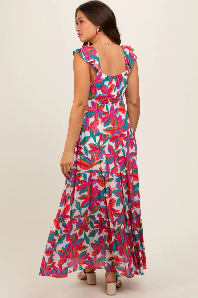 Red Floral Tiered Maternity Maxi Dress sold by Pinkblush product image thumbnail 3