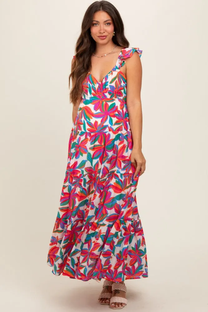 Red Floral Tiered Maternity Maxi Dress sold by Pinkblush