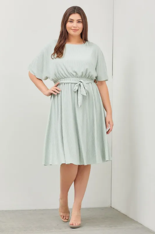 Mint Green Crepe Textured Waist Tie Plus Dress sold by Pinkblush