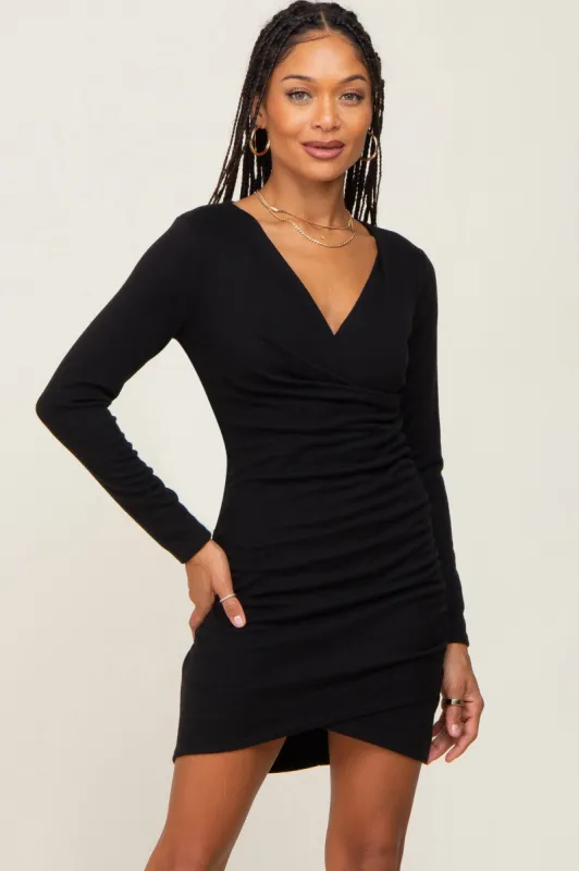 Black Ruched Long Sleeve Dress sold by Pinkblush