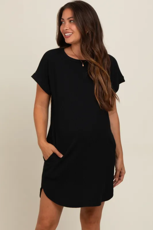 Black Ribbed Round Hem Maternity Dress sold by Pinkblush