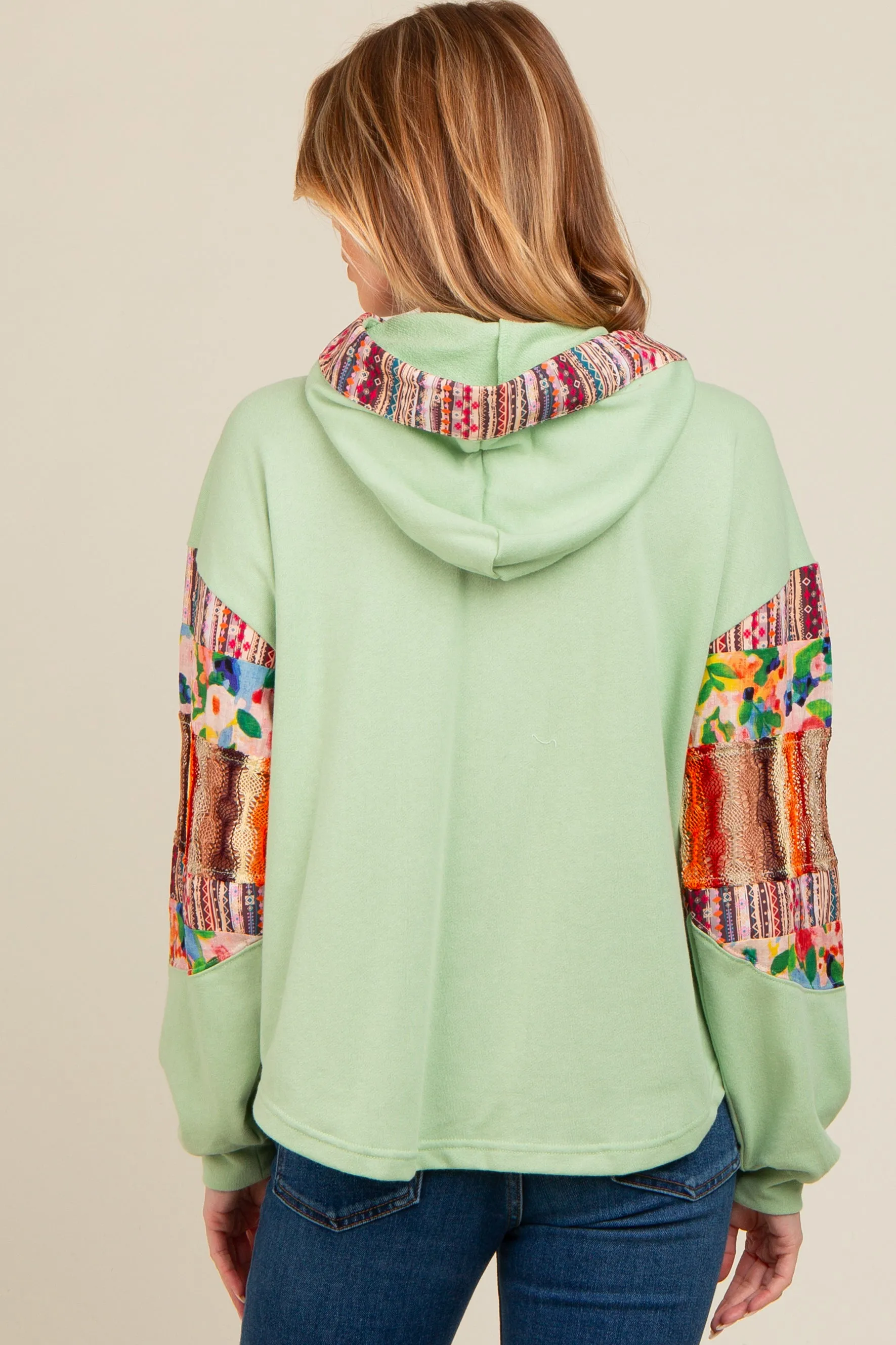 Mint Green Contrast Print Sleeve Hooded Maternity Top sold by Pinkblush product image thumbnail 2