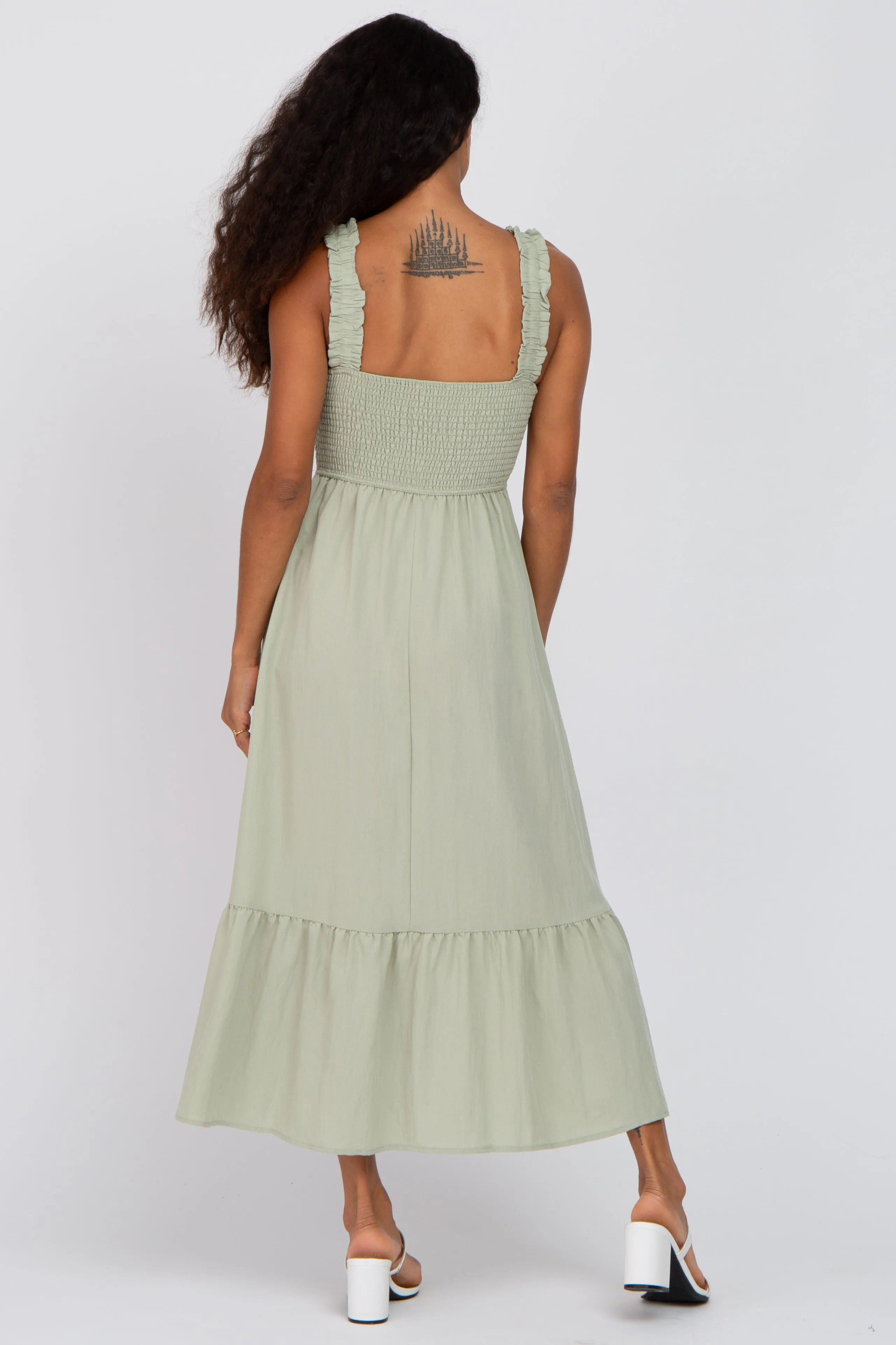 Light Olive Smocked Midi Dress sold by Pinkblush product image thumbnail 3