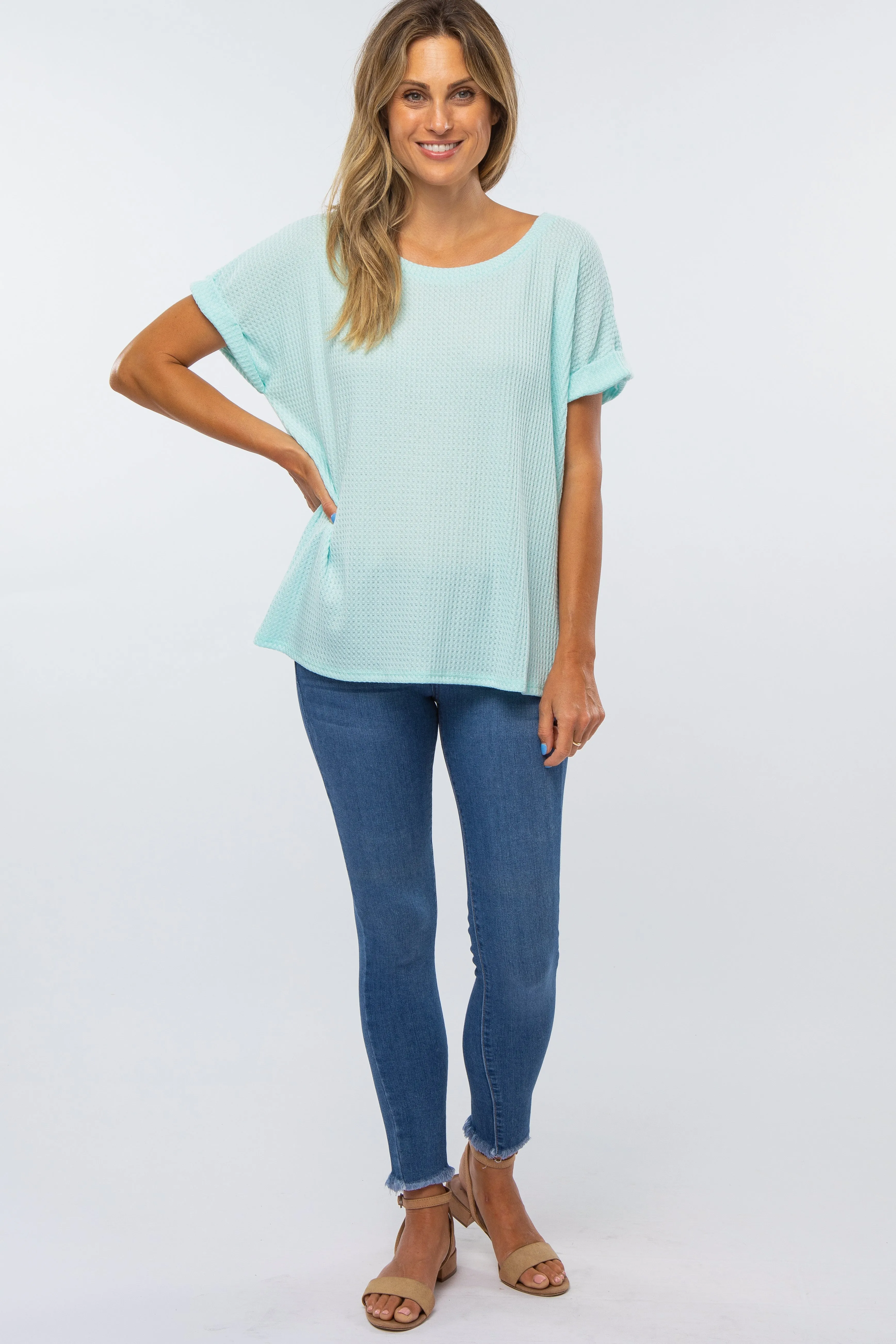 Mint Green Boxy Waffle Knit Top sold by Pinkblush product image thumbnail 4