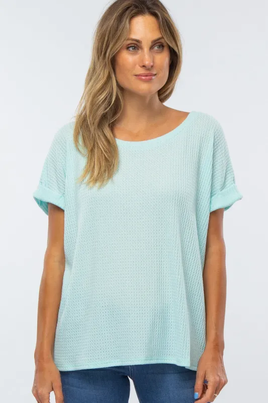 Mint Green Boxy Waffle Knit Top sold by Pinkblush