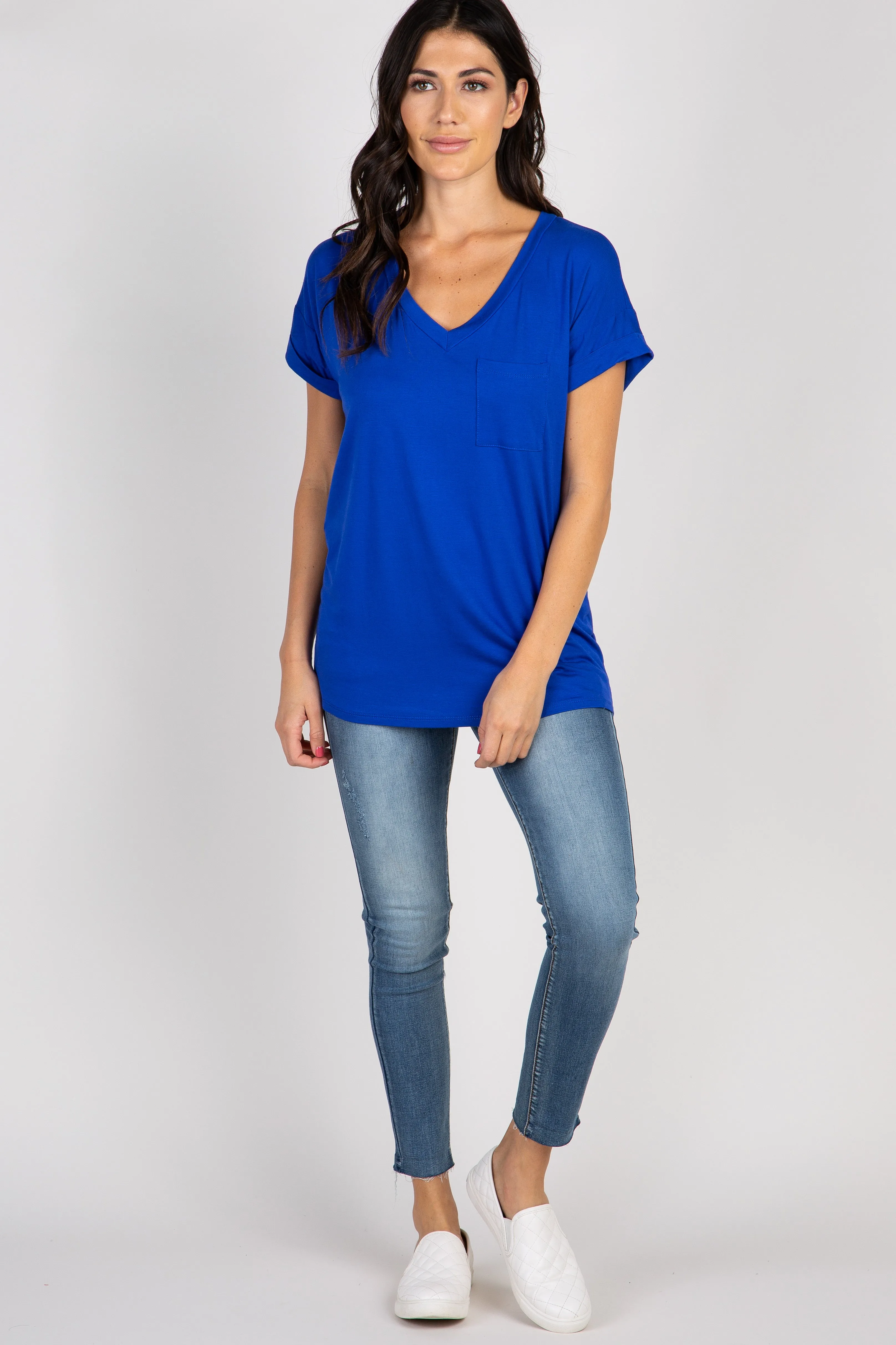 Royal Blue V-Neck Pocket Accent Top sold by Pinkblush product image thumbnail 4