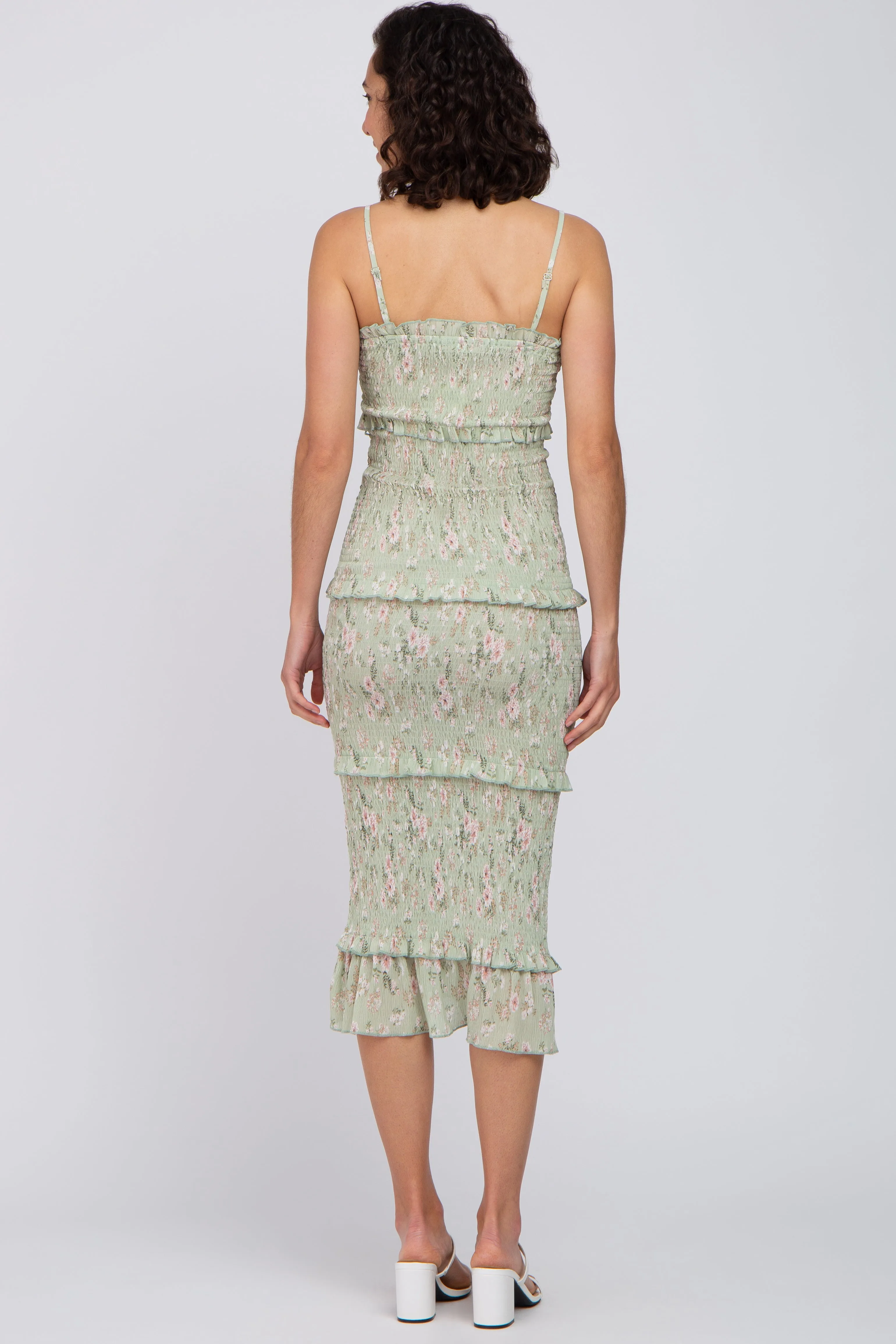 Sage Floral Smocked Fitted Midi Dress sold by Pinkblush product image thumbnail 3