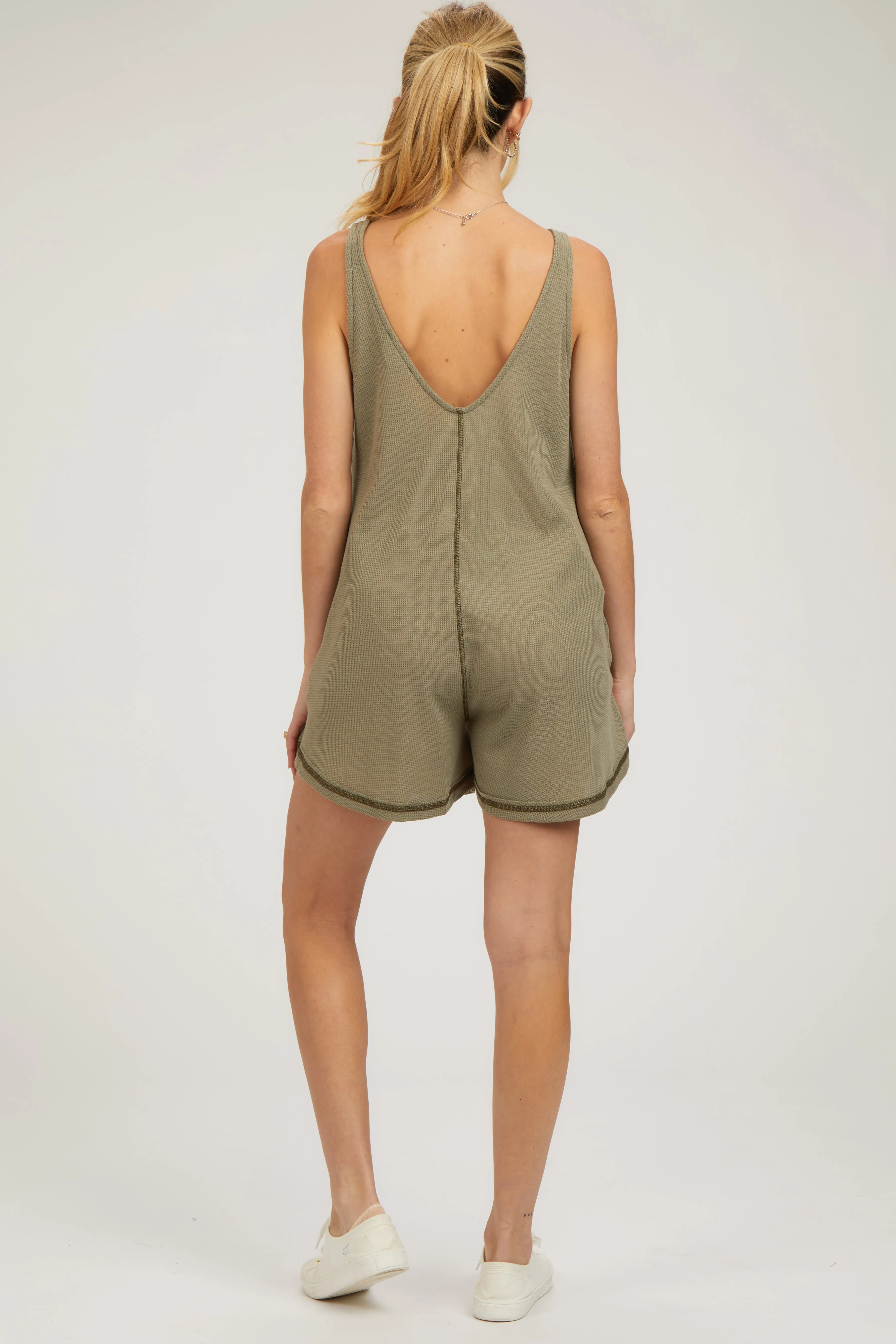 Olive Sleeveless Waffle Knit Maternity Romper sold by Pinkblush product image thumbnail 2