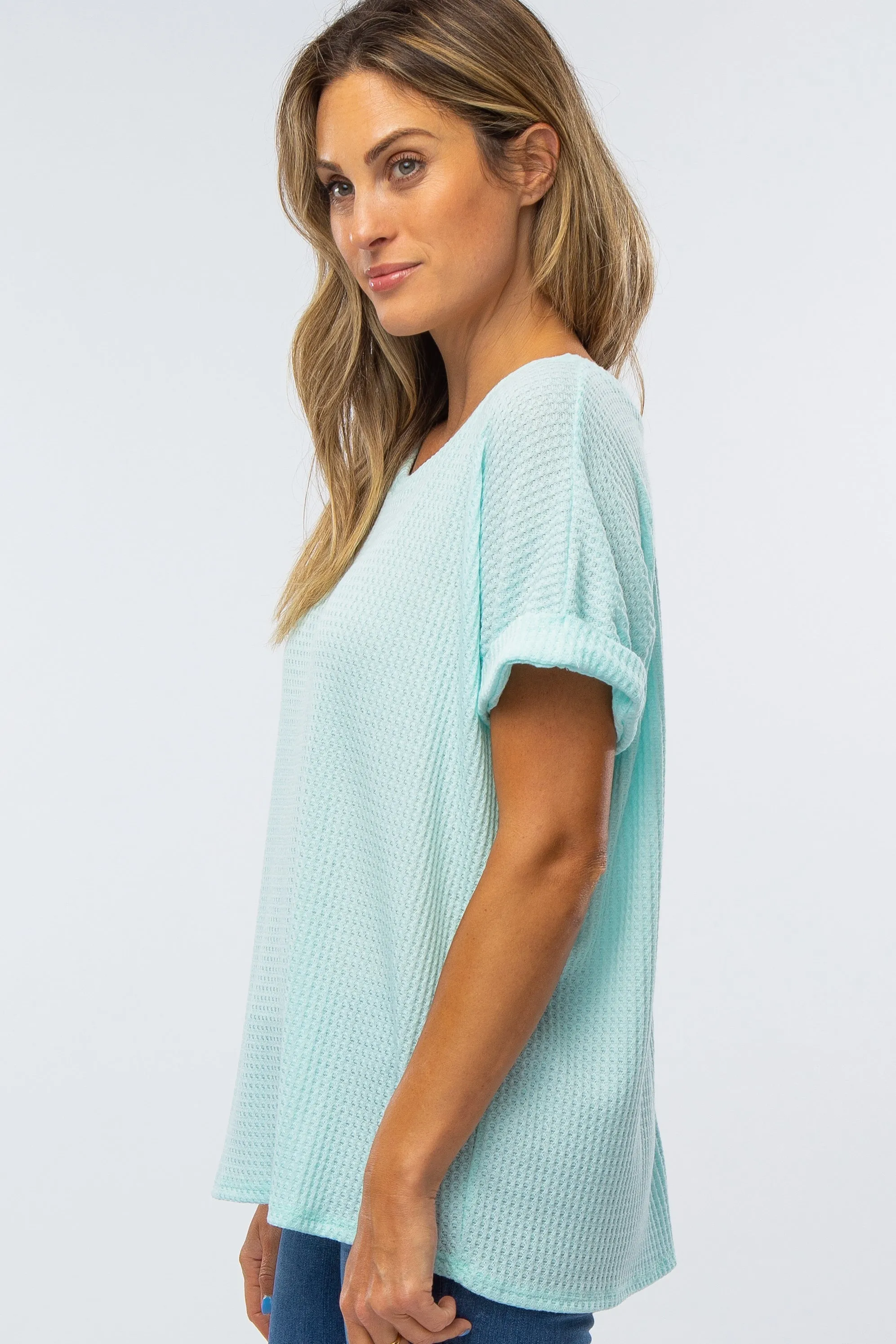 Mint Green Boxy Waffle Knit Top sold by Pinkblush product image thumbnail 2