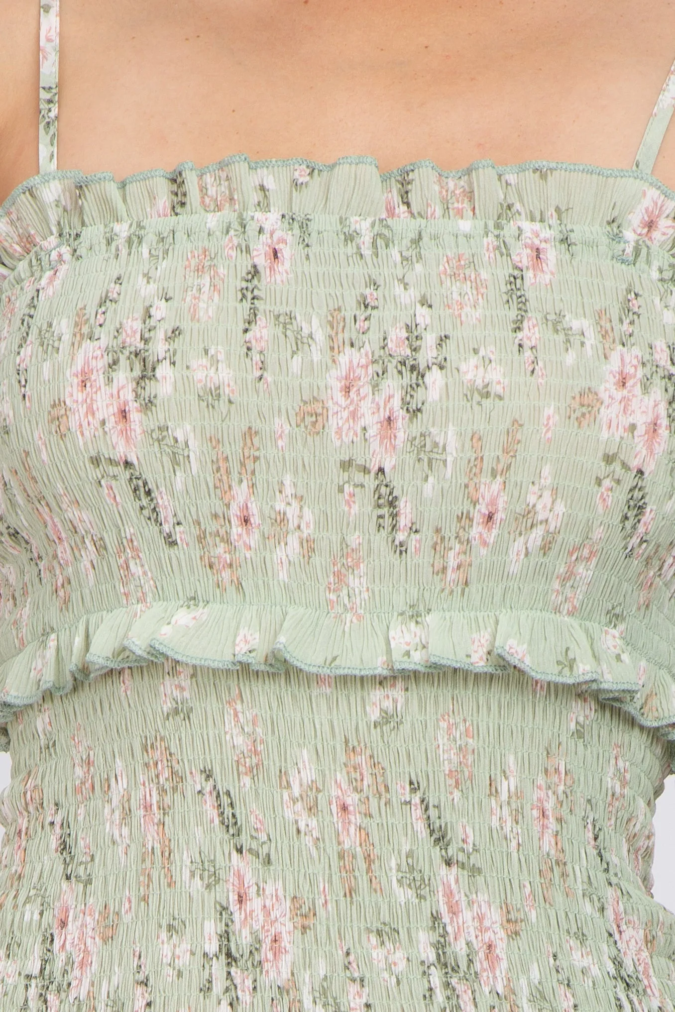 Sage Floral Smocked Fitted Midi Dress sold by Pinkblush product image thumbnail 4