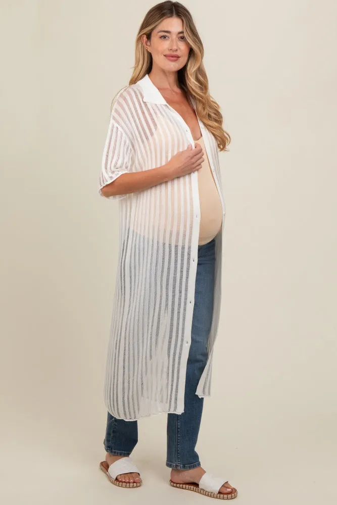 Ivory Distressed Collared Maternity Cover-Up sold by Pinkblush product image thumbnail 3