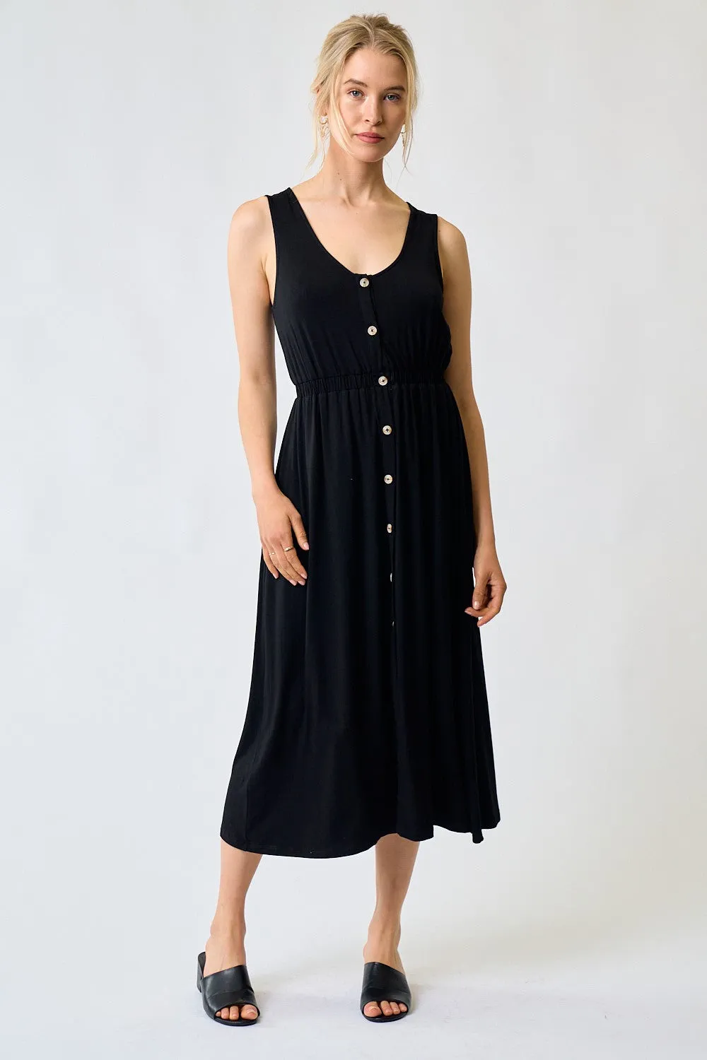 Black Button Down Midi Dress sold by Pinkblush