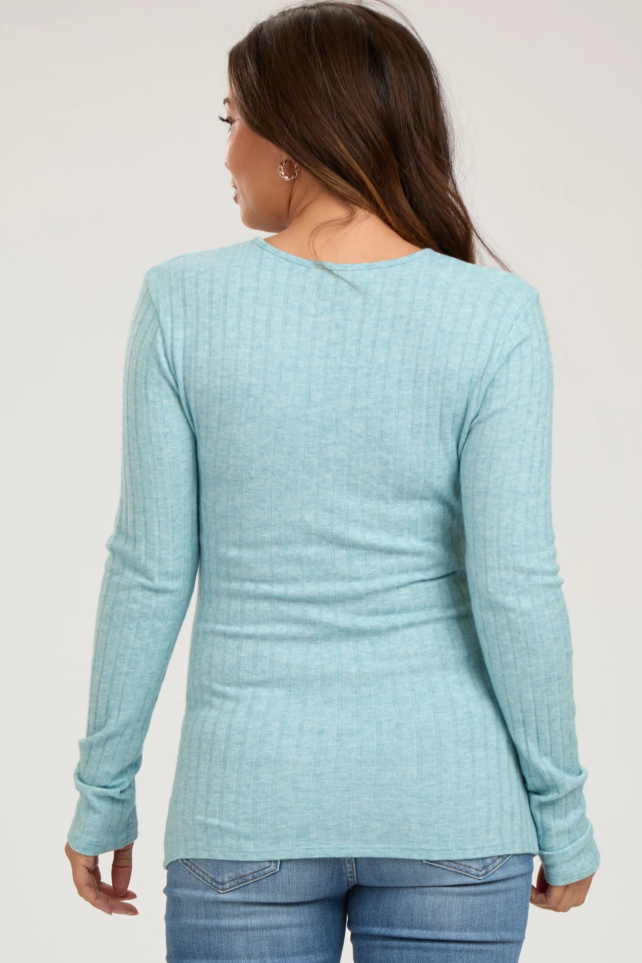 Light Teal Ribbed Knit Button Long Sleeve Maternity Top sold by Pinkblush product image thumbnail 3