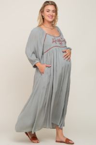 Mint Embroidered 3/4 Sleeve Plus Maternity Maxi Dress sold by Pinkblush
