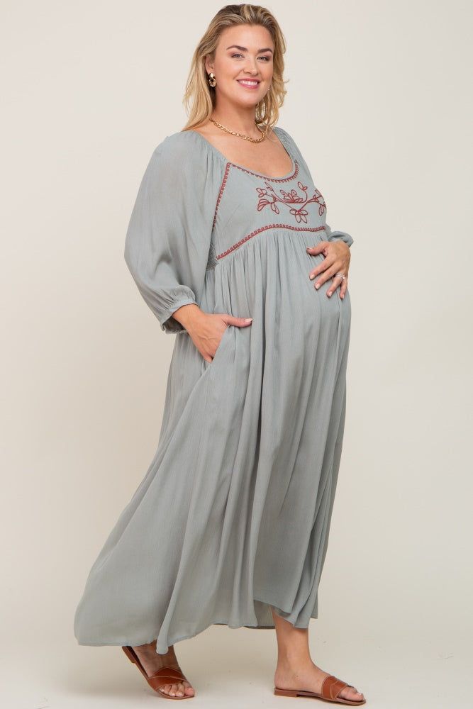 Mint Embroidered 3/4 Sleeve Plus Maternity Maxi Dress sold by Pinkblush product image thumbnail 2