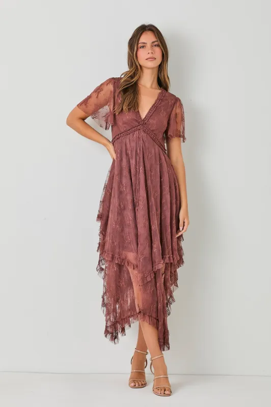 Chestnut Embellished Lace Hem Dress sold by Pinkblush