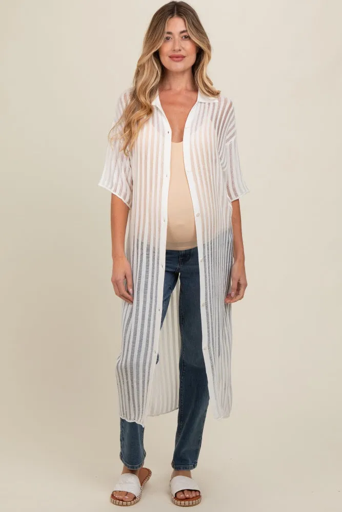 Ivory Distressed Collared Maternity Cover-Up sold by Pinkblush product image thumbnail 2