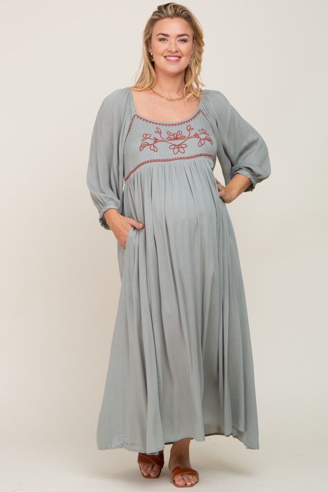 Mint Embroidered 3/4 Sleeve Plus Maternity Maxi Dress sold by Pinkblush product image thumbnail 4
