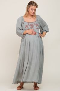 Mint Embroidered 3/4 Sleeve Plus Maternity Maxi Dress sold by Pinkblush