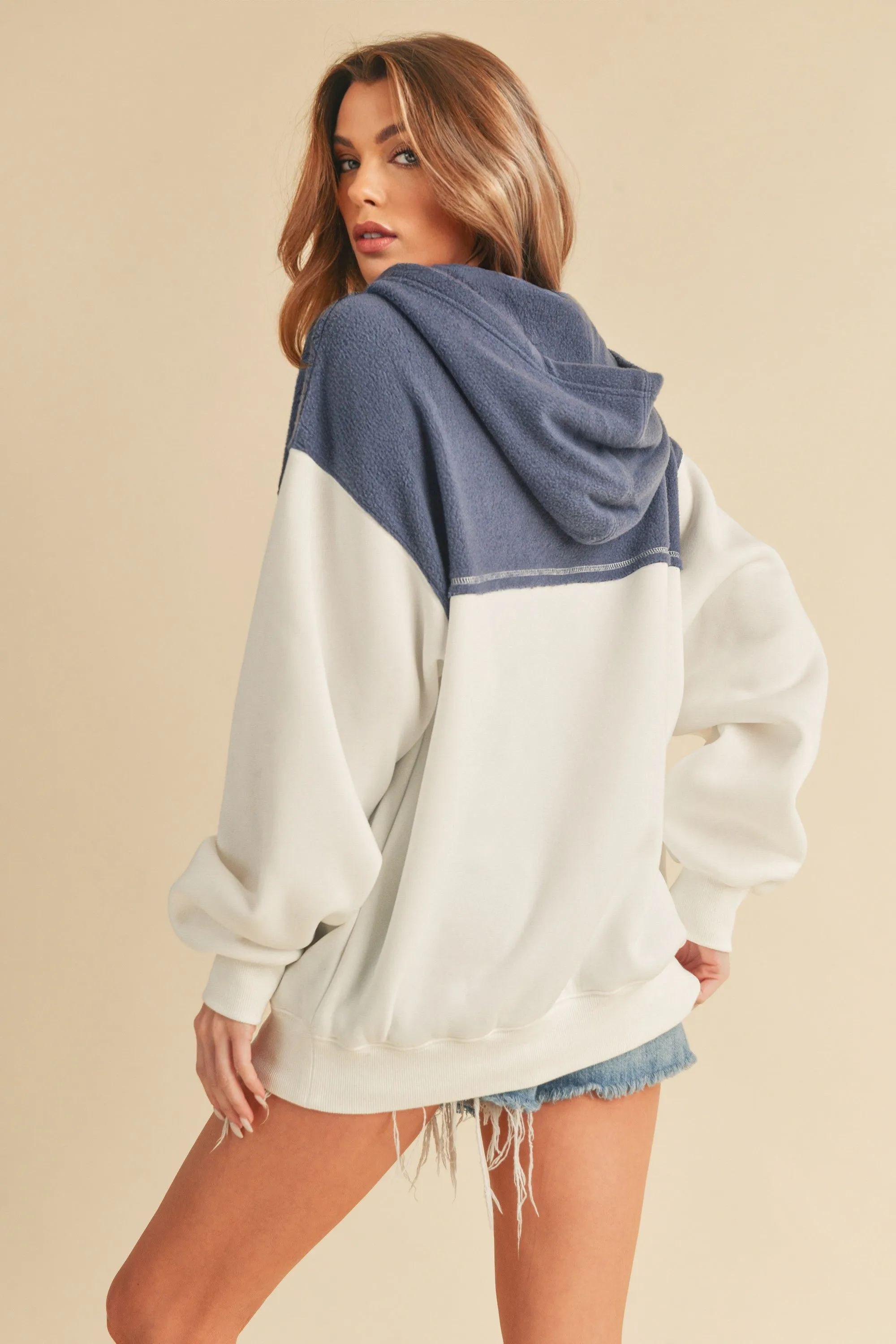 White Colorblock Front Pocket Hoodie sold by Pinkblush product image thumbnail 3