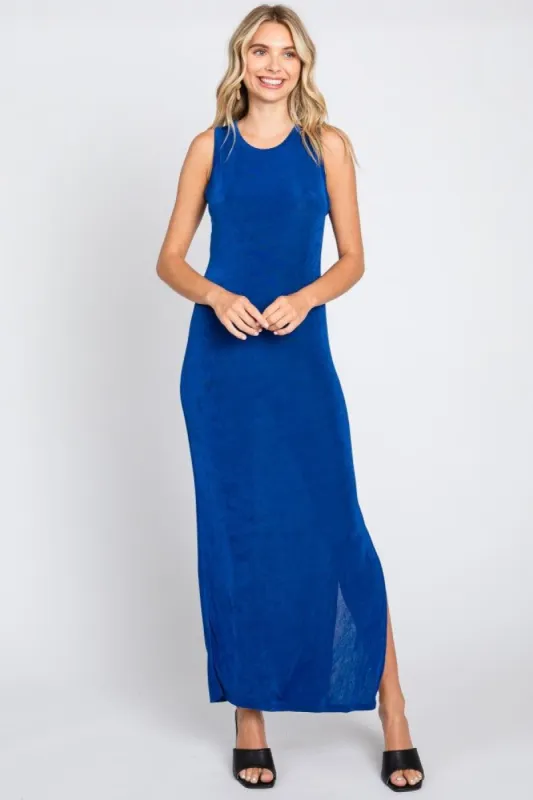 Royal Blue Side Slit Midi Dress sold by Pinkblush