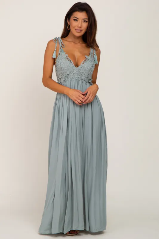 Sage Crochet Lace Maxi Dress sold by Pinkblush