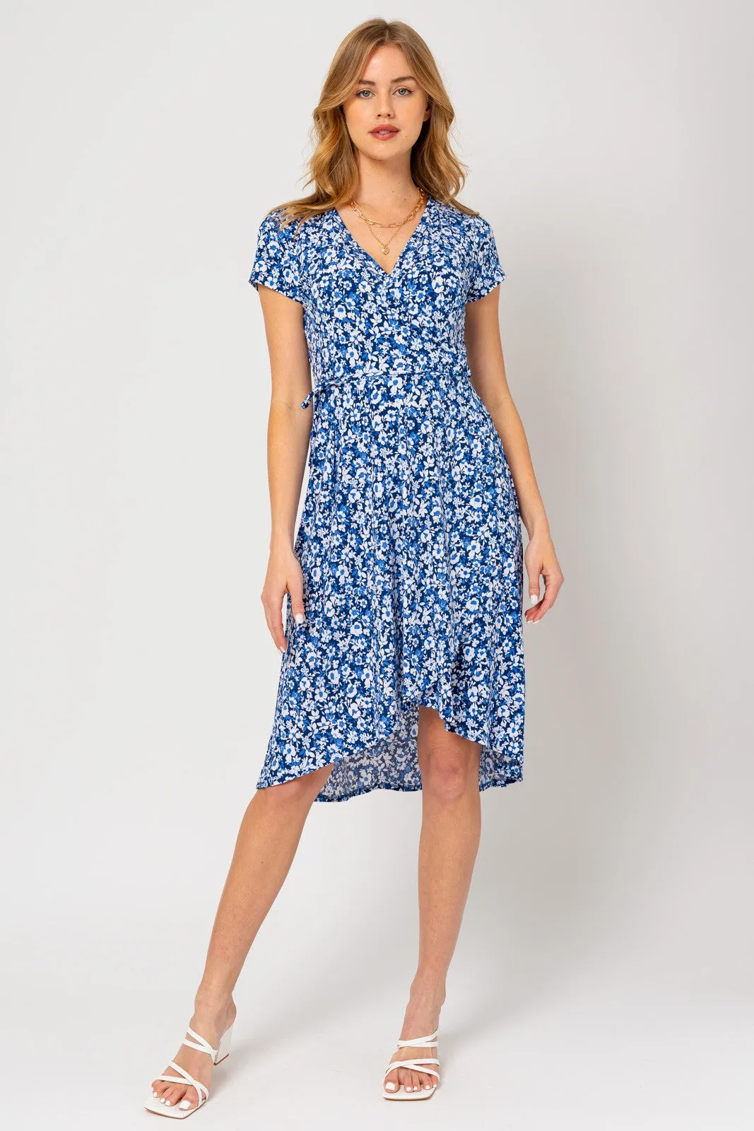 Navy Floral Wrap Maternity Midi Dress sold by Pinkblush product image thumbnail 5