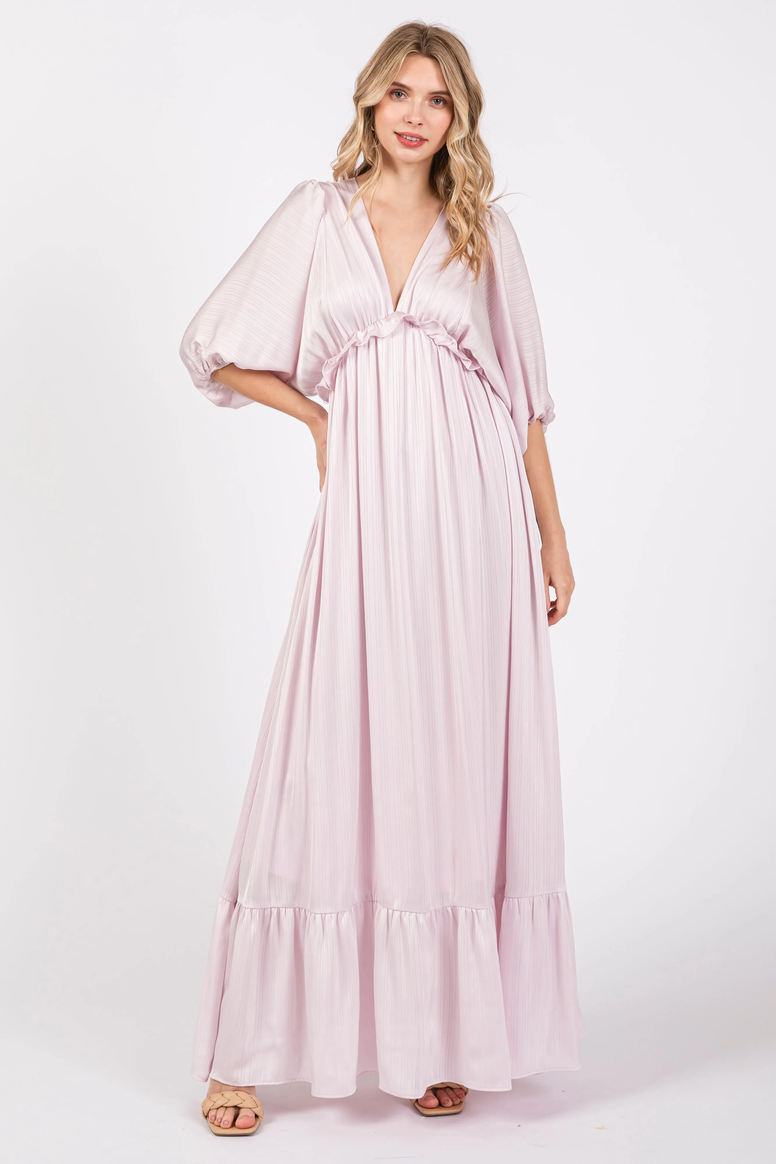 Light Pink Striped Ruffle Accent Maternity Maxi Dress sold by Pinkblush product image thumbnail 4