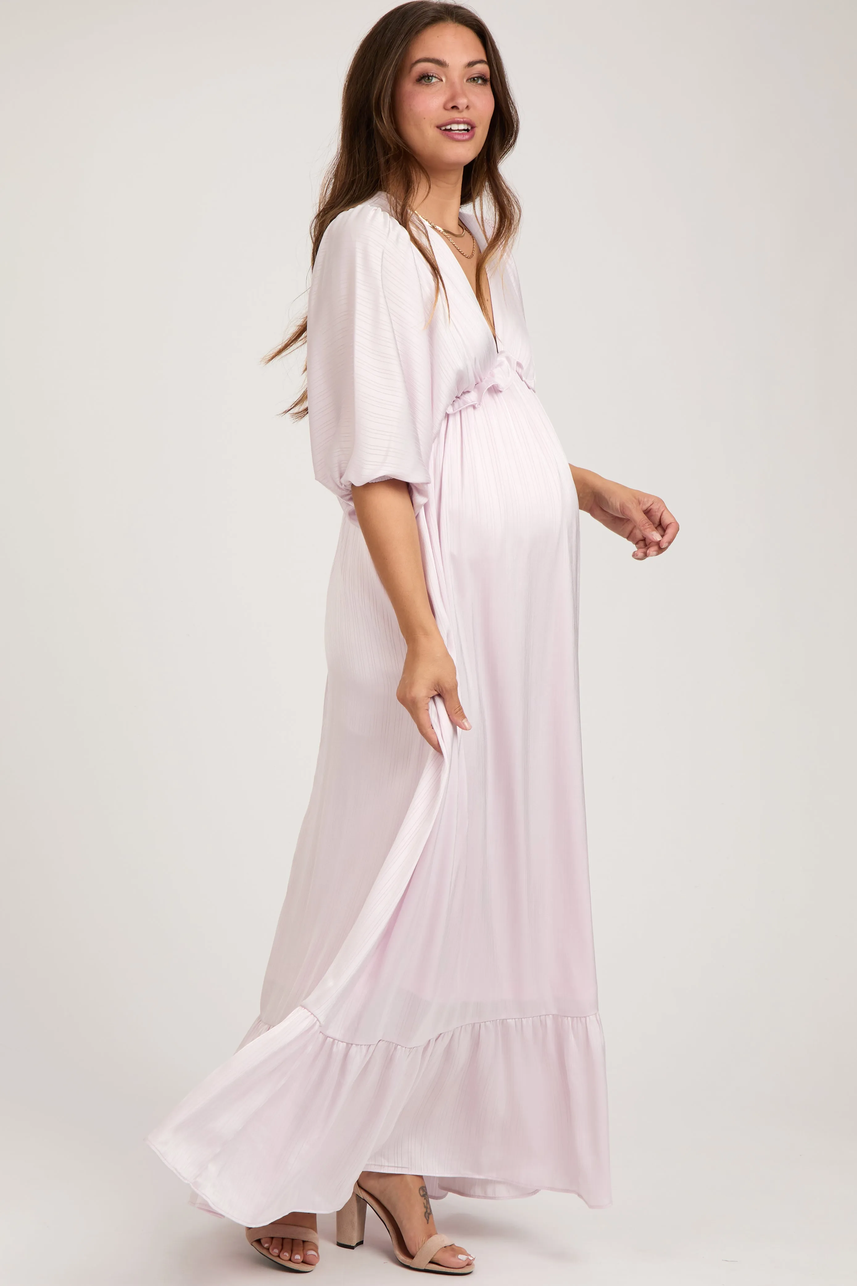 Light Pink Striped Ruffle Accent Maternity Maxi Dress sold by Pinkblush product image thumbnail 2